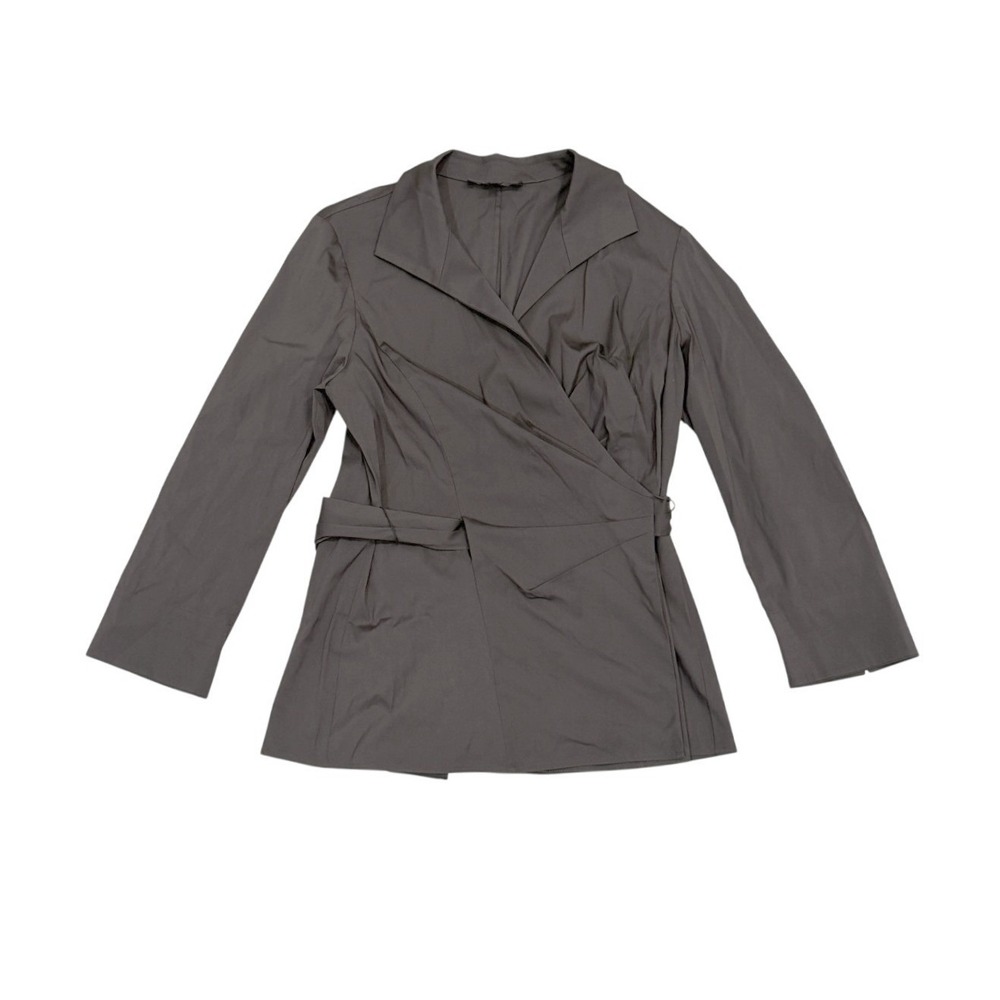 Lafayette 148 Size 6 Gray Wrap Belted Blouse Top Stretch Minimalist Office Work